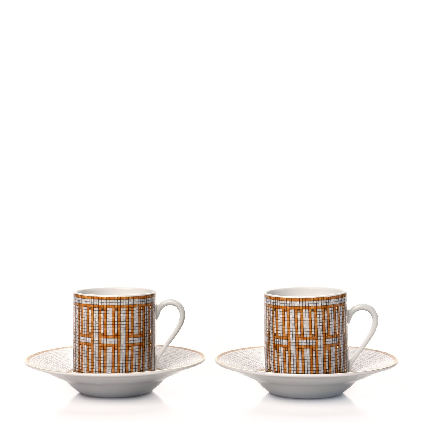 Porcelain Mosaique Au 24 Gold Coffee Cup and Saucer Set of 2
