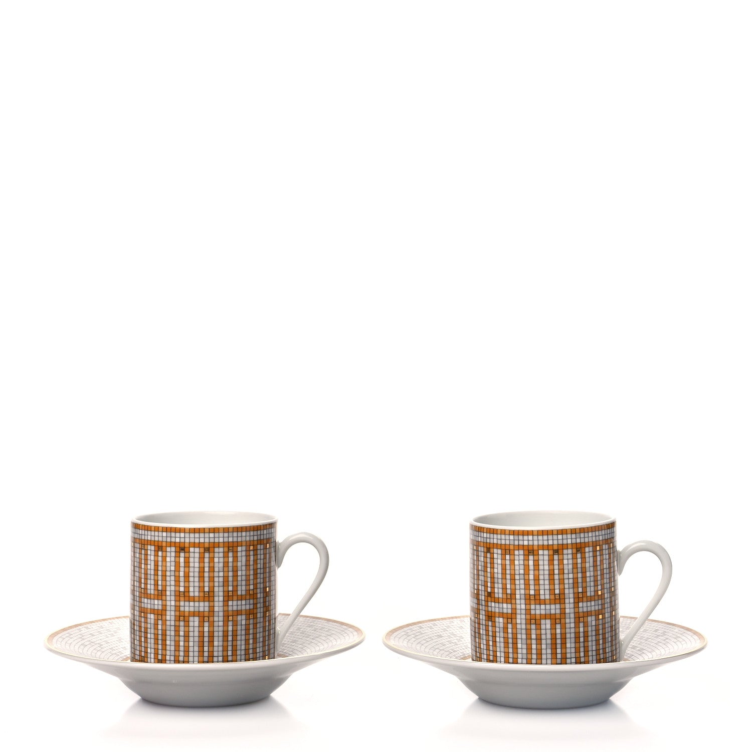 Hermes Porcelain Mosaique Au 24 Gold Coffee Cup and Saucer Set of 2 1 of 11