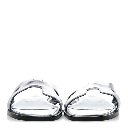 Hermes Metallic Nappa Calfskin Oran Sandals 37 Argent 2 of 11