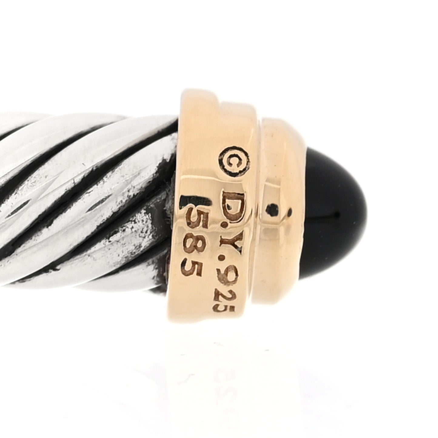 Sterling Silver 14K Yellow Gold Black Onyx 5mm Cable Classics Petite Color Bracelet