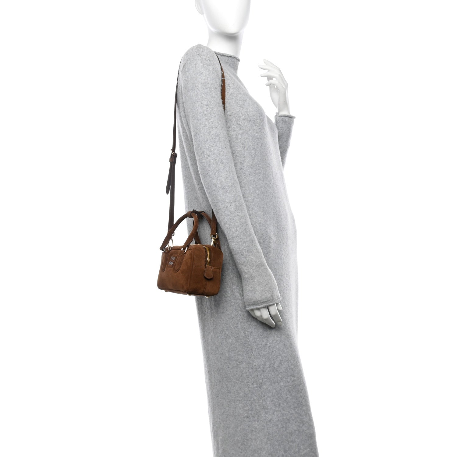 Miu Miu Suede Padded Regular Arcadie Top Handle Bag Cocoa Brown 2 of 8