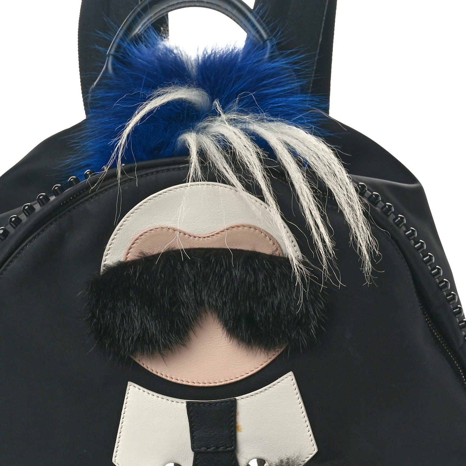 Fendi Nylon Vitello Century Mink Fox Goat Fur Studded Karlito Backpack Black Multicolor 8 of 10