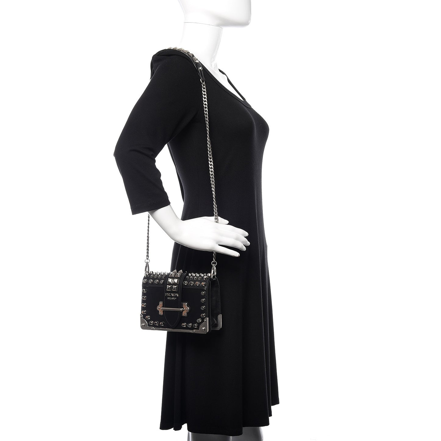 City Calf Saffiano Studded Small Cahier Bag Black