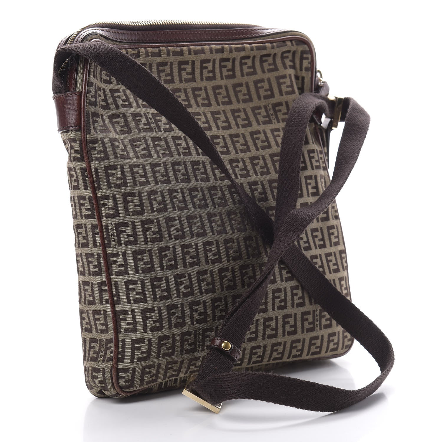 Fendi Zucchino Vitello Crossbody Messenger Mogano Panna Bruciato 3 of 14