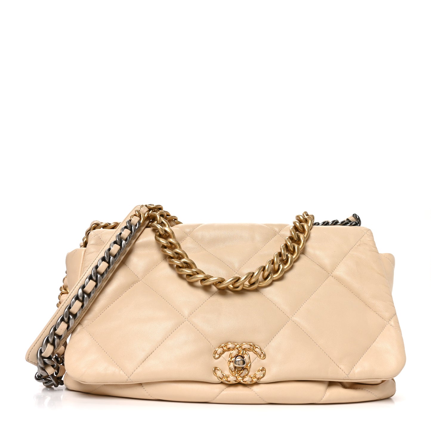 Lambskin Quilted Maxi Chanel 19 Flap Beige