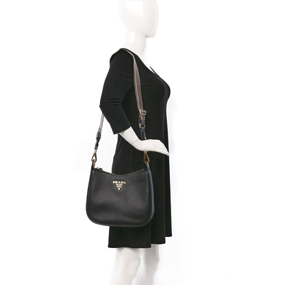 Prada Vitello Daino Zippered Messenger Hobo Black 3 of 8