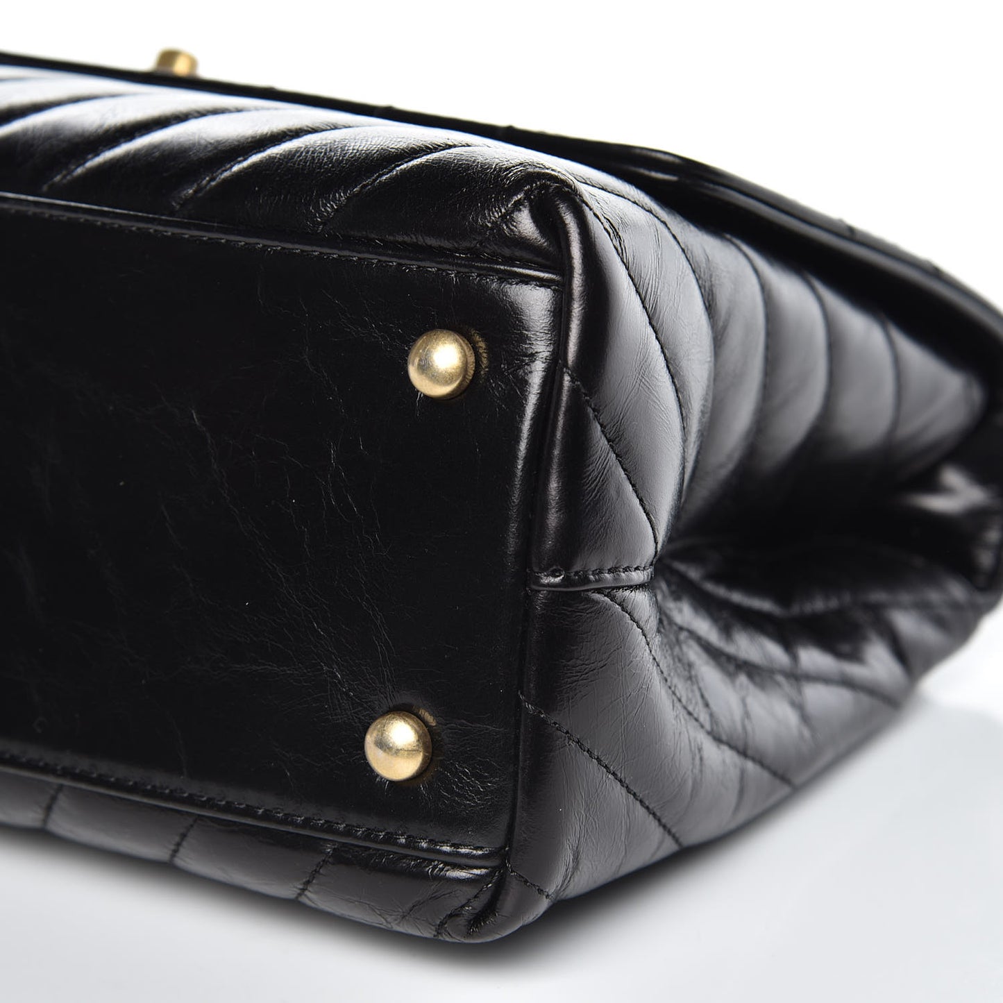 Calfskin Chevron Quilted Small Coco Handle Flap Black
