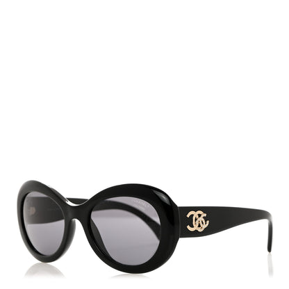 Chanel Acetate Polarized Oval CC Sunglasses 5469-B Black 1 of 8