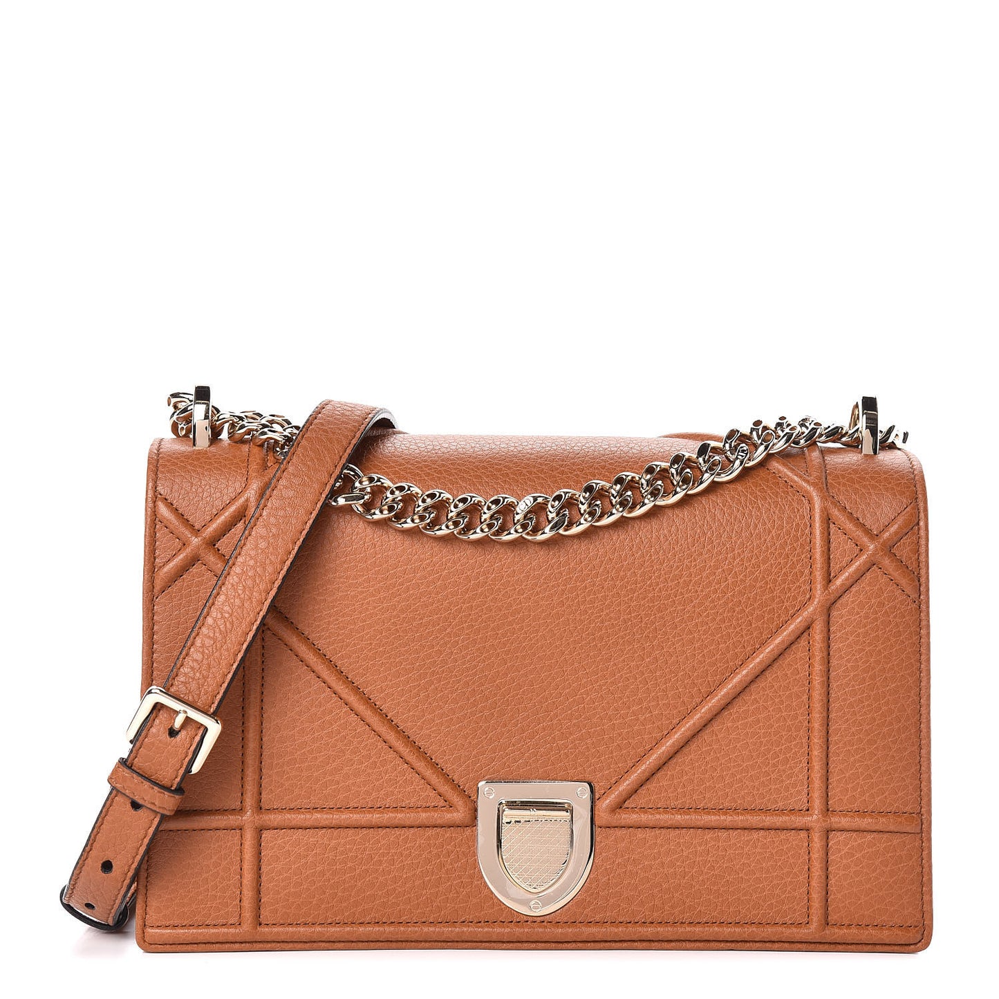 Grained Calfskin Medium Diorama Flap Bag Brown