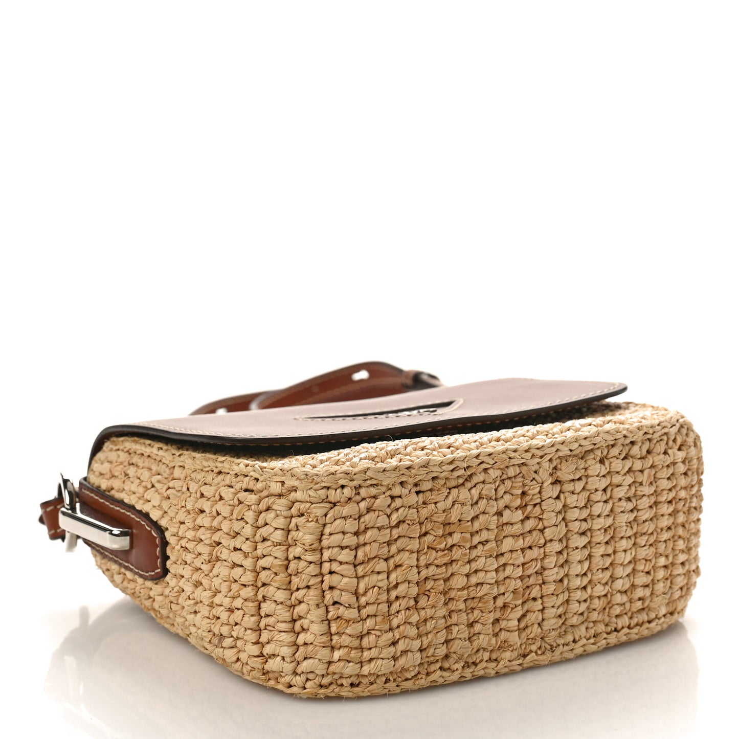 Raffia Vitello Flap Shoulder Bag Naturale Cognac