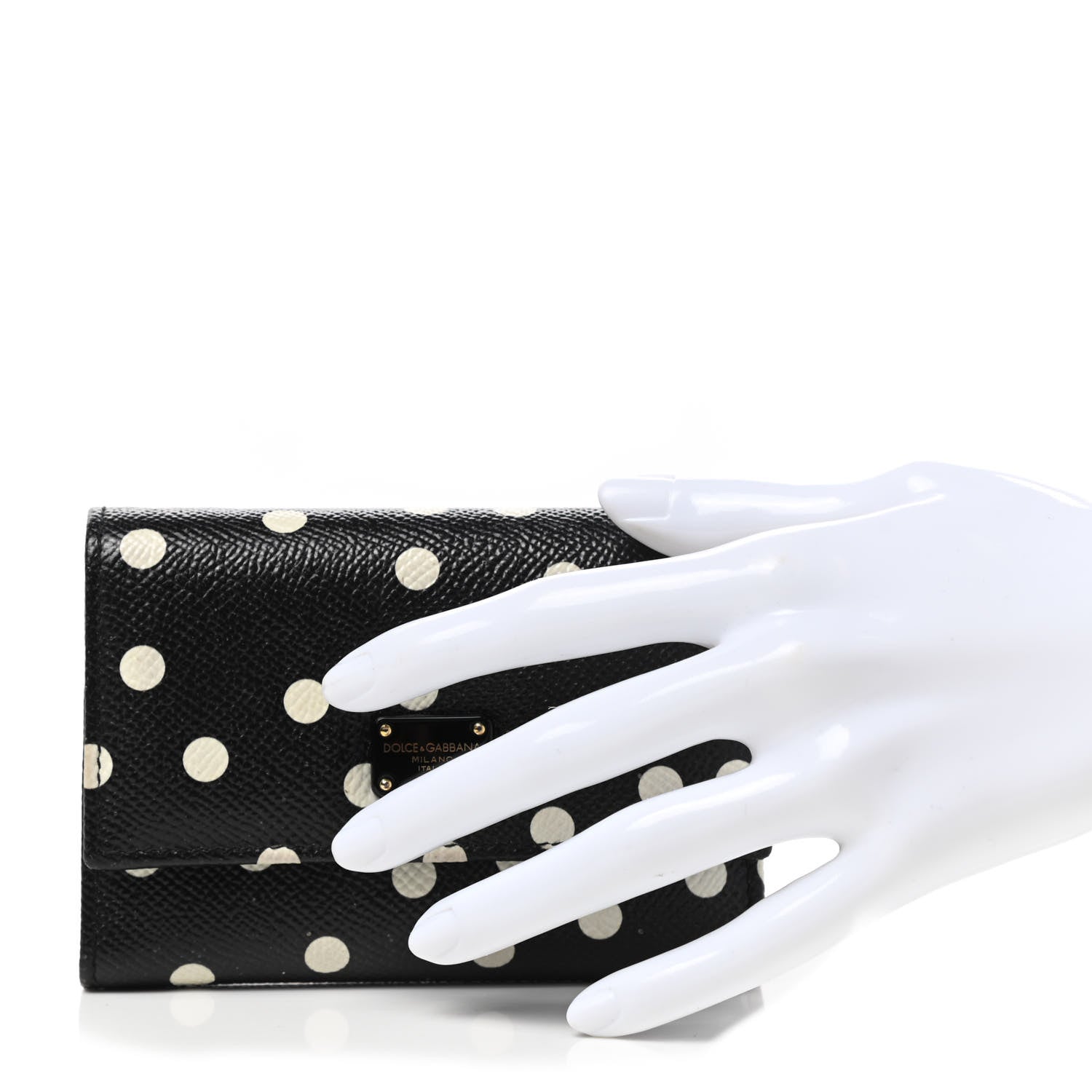 Dolce & Gabbana Dauphine Polka Dot French Flap Wallet Black White 2 of 8