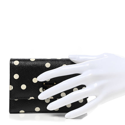Dolce & Gabbana Dauphine Polka Dot French Flap Wallet Black White 2 of 8