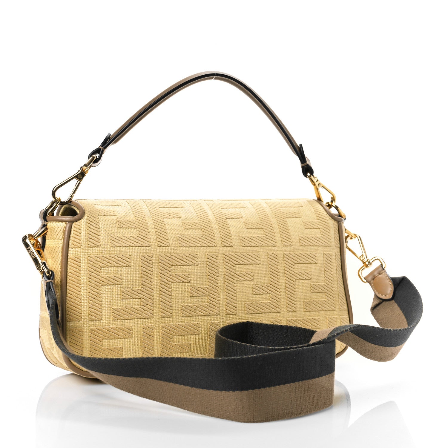 Fendi Raffia Vitello King Lucido FF Embroidered Baguette Grano Sand 2 of 7