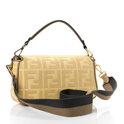 Fendi Raffia Vitello King Lucido FF Embroidered Baguette Grano Sand 2 of 7