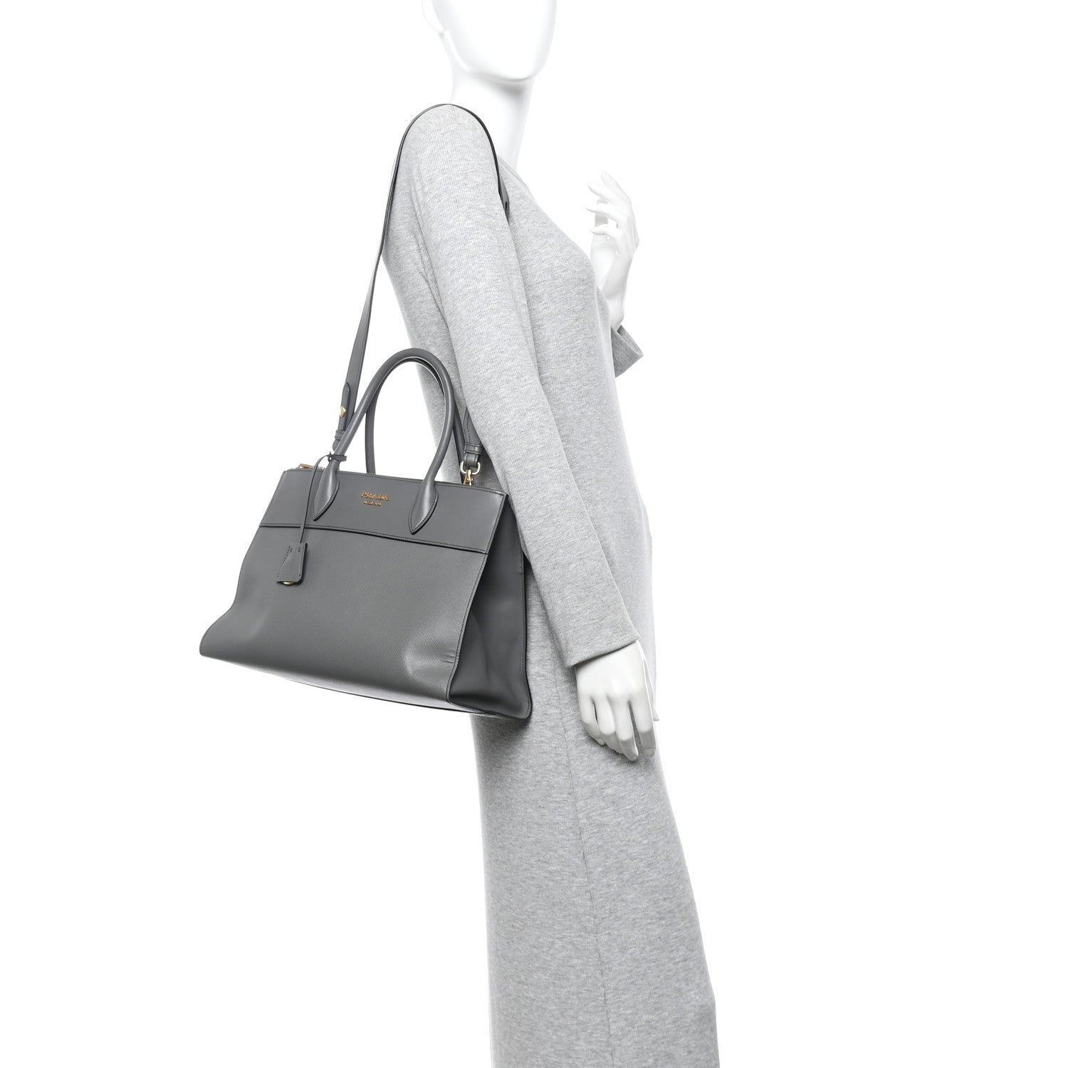 Prada Saffiano City Calfskin Medium Esplanade Tote Mercurio 2 of 13