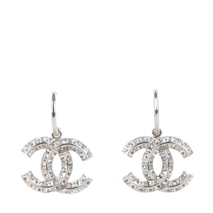 Chanel Baguette Crystal CC Drop Earrings Silver 1 of 5