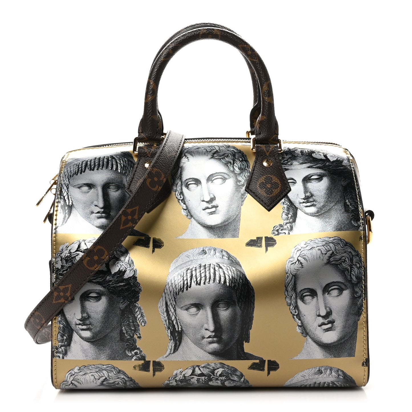 X FORNASETTI Calfskin Fornasetti Speedy Bandouliere 25 Gold