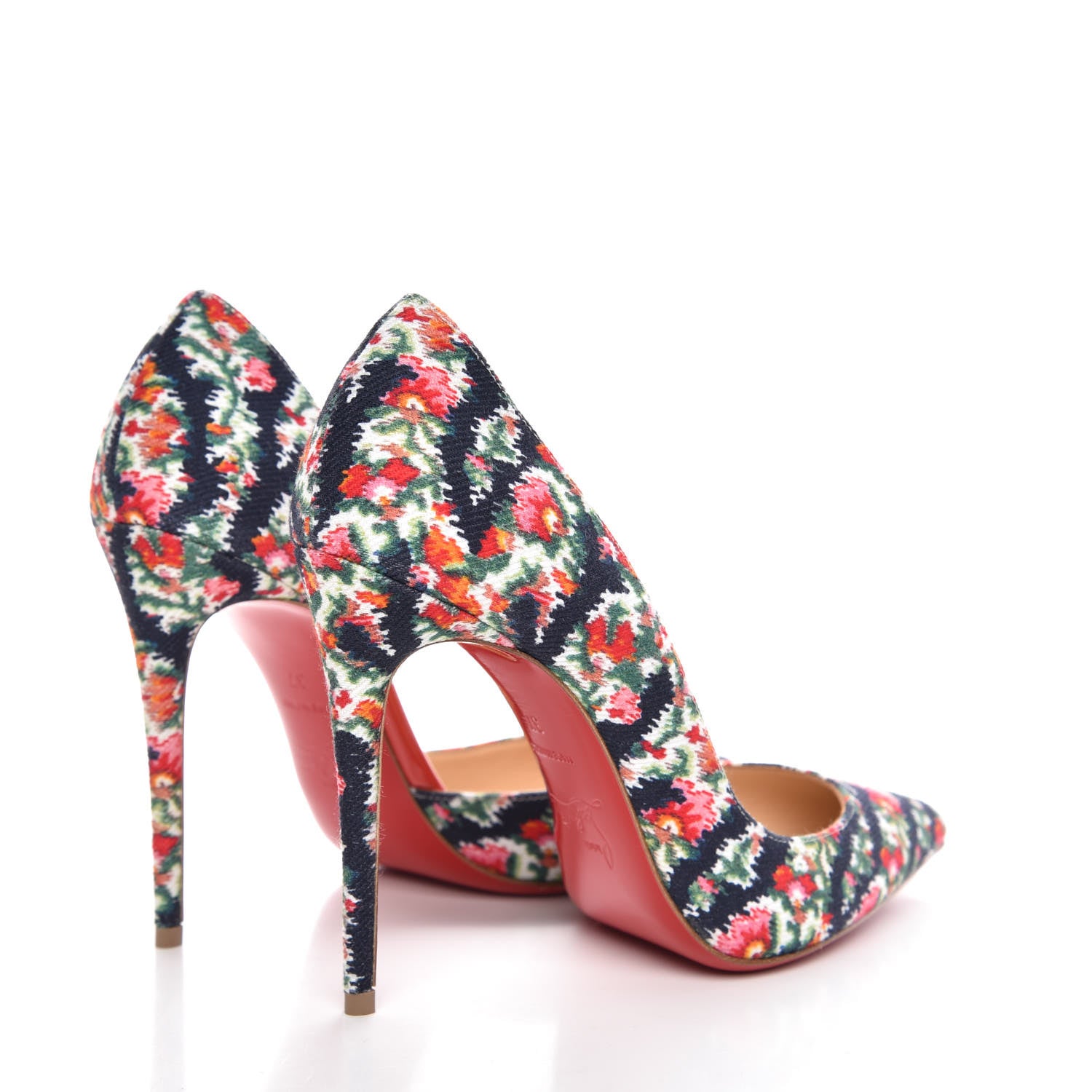 Christian Louboutin Denim Floral Iriza 100 Pumps 37 Multi Bisou 4 of 8