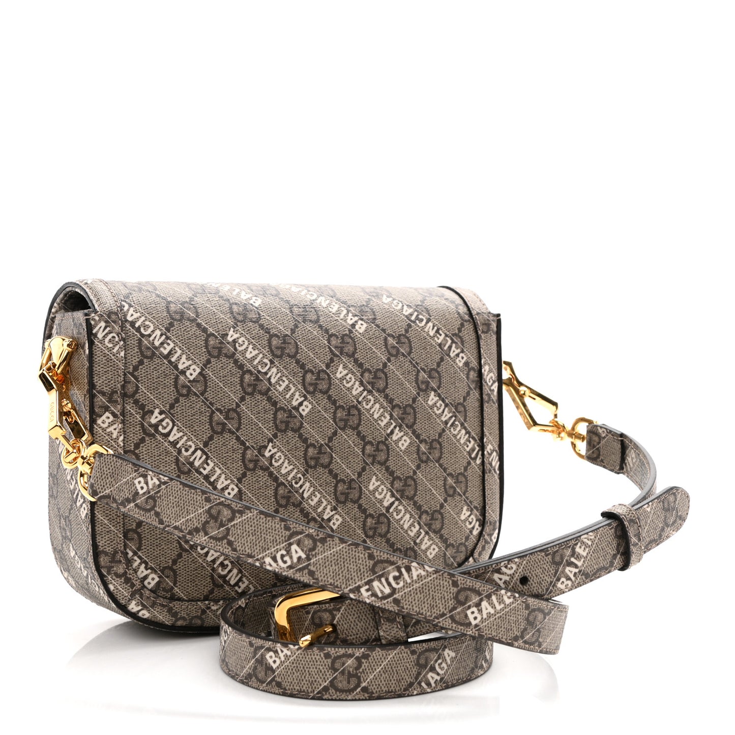 X BALENCIAGA GG Supreme Monogram Logo Print Horsebit 1955 Shoulder Bag Beige Ebony