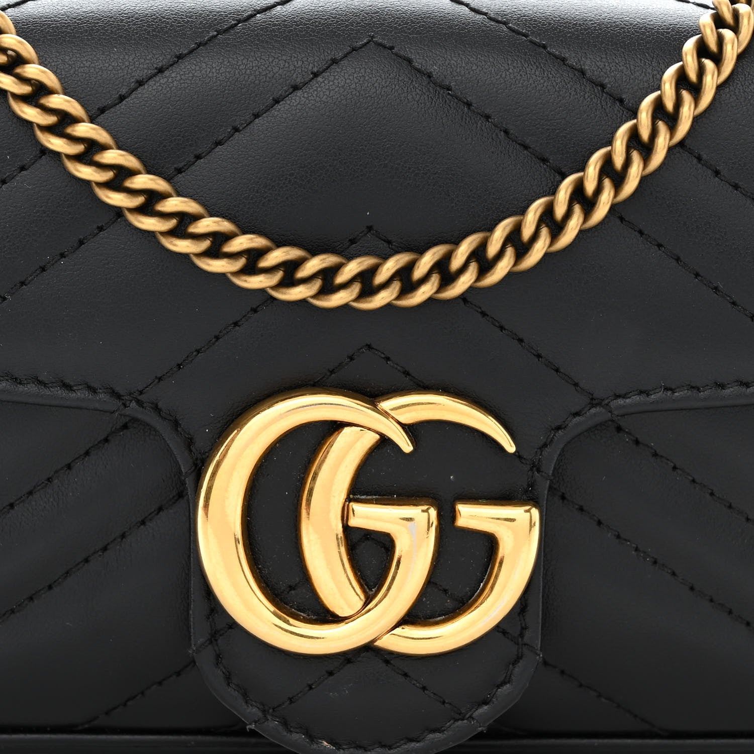 Gucci Calfskin Matelasse Super Mini GG Marmont Shoulder Bag Black 8 of 10