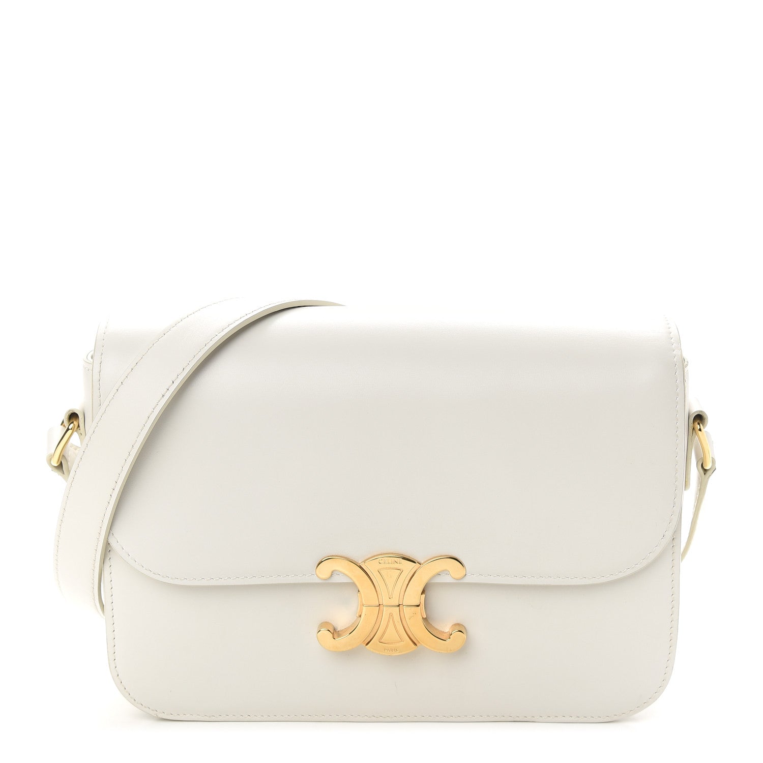 Celine Shiny Calfskin Medium Triomphe White 942794