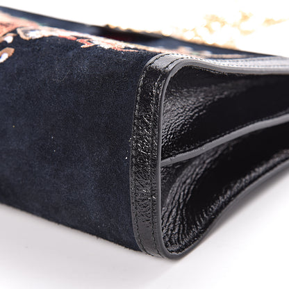 Gucci Suede Patent Web Dragon Embroidered Medium Ophidia Chain Shoulder Bag Blue Multicolor Black 9 of 22
