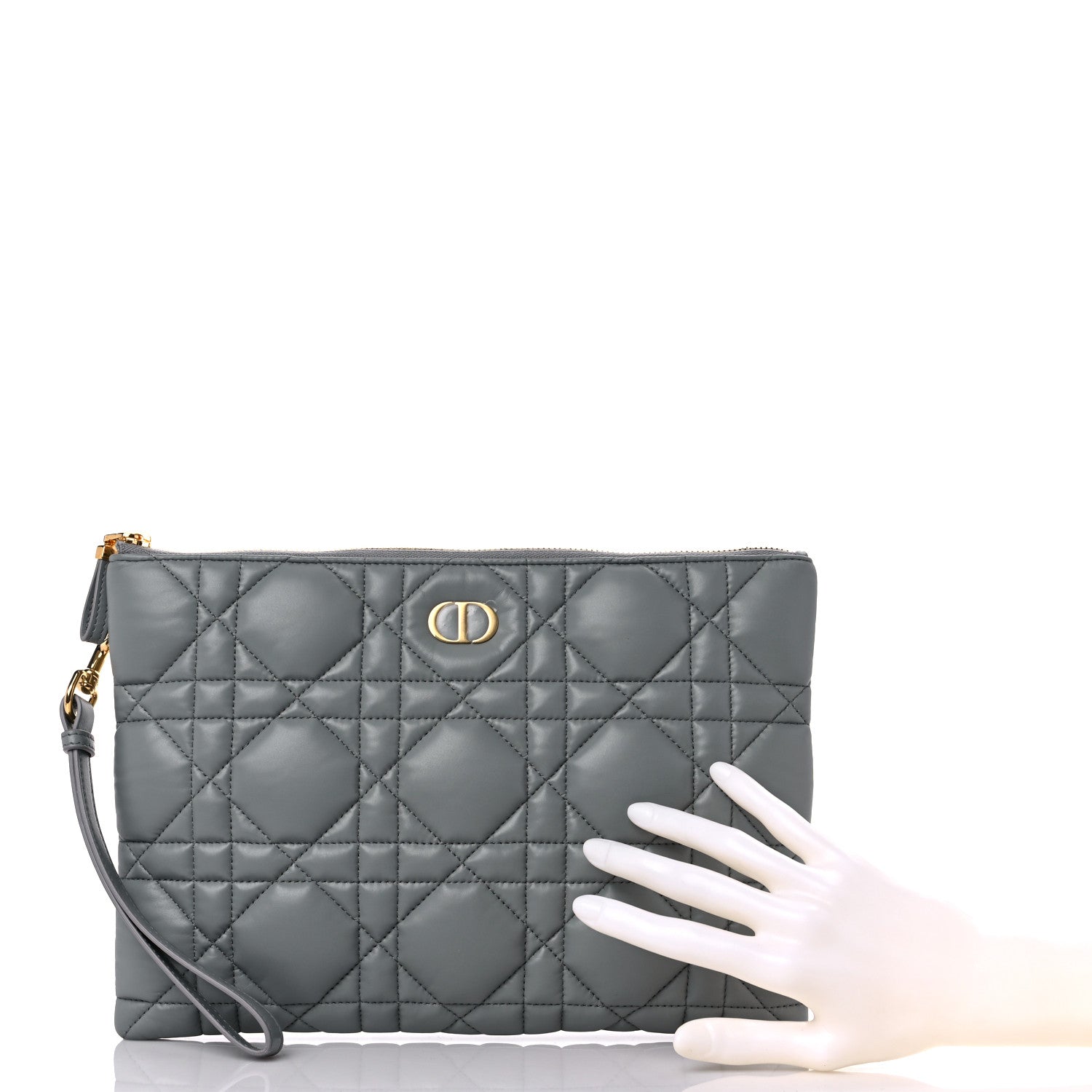 Christian Dior Calfskin Macrocannage Large Caro Daily Pouch Grey 2 of 10