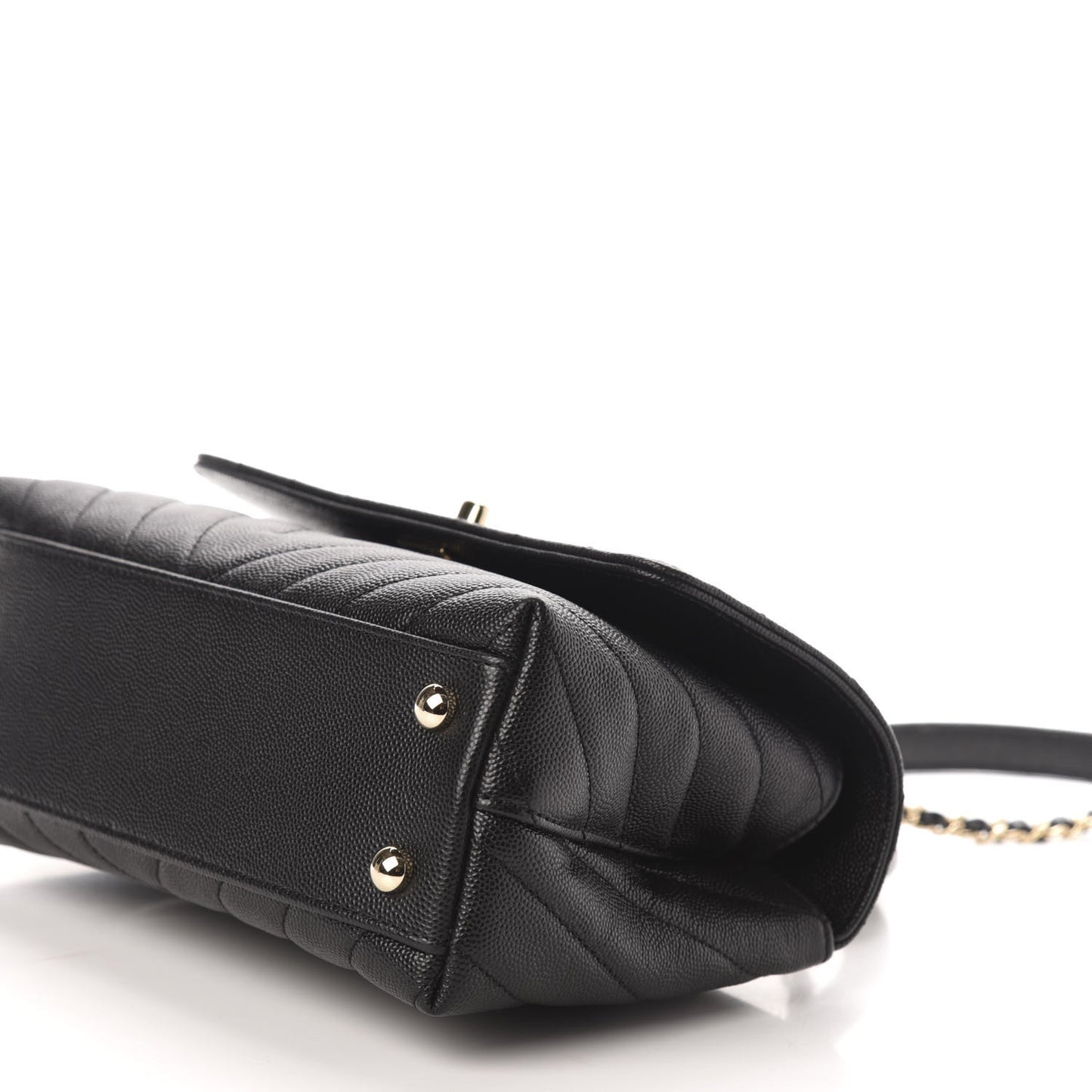 Caviar Chevron Quilted Mini Coco Handle Flap Black