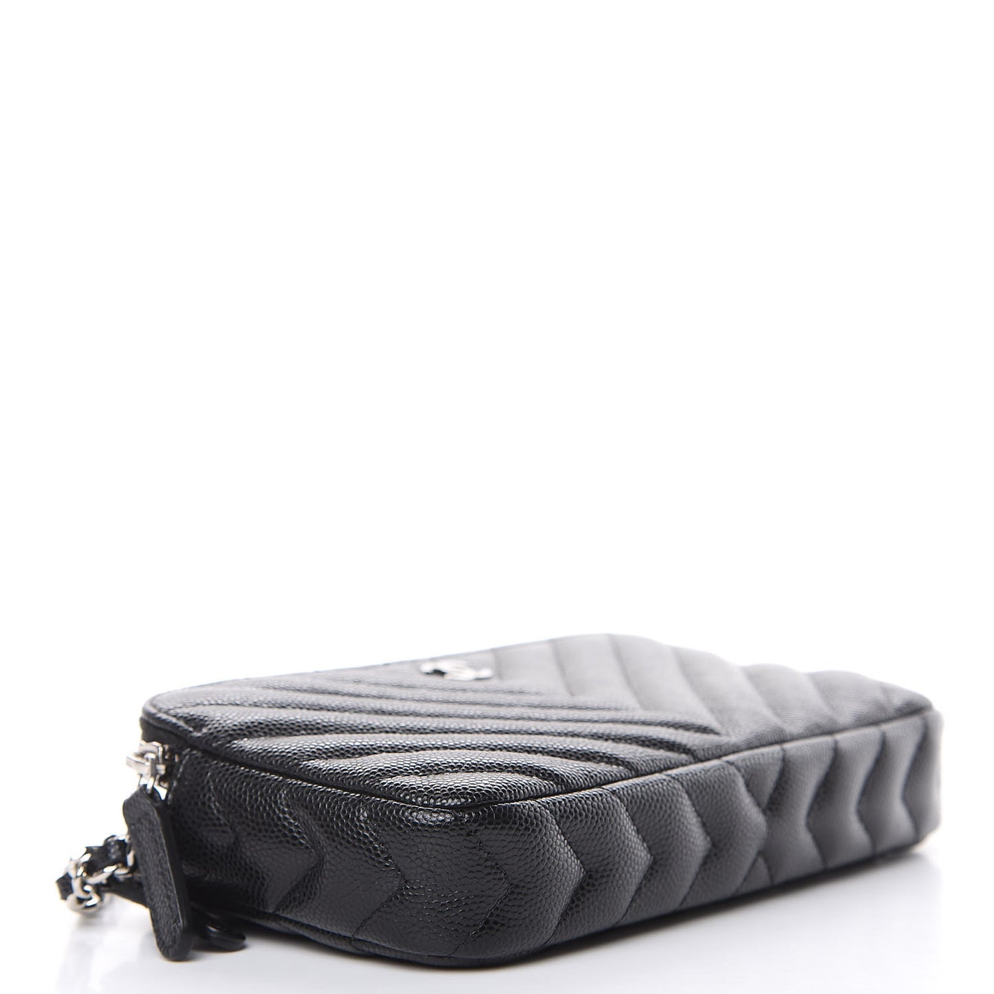 Caviar Chevron Quilted Small Clutch With Chain Black