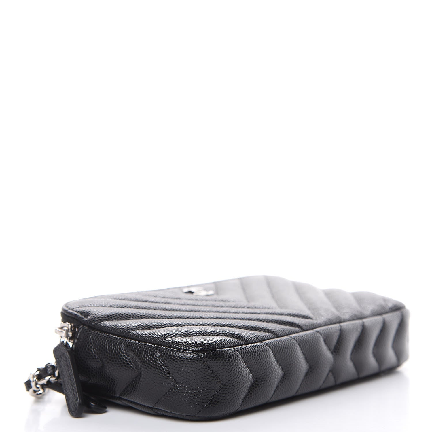 Chanel Caviar Chevron Quilted Small Clutch With Chain Black 4 of 12