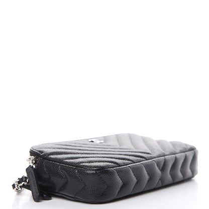 Chanel Caviar Chevron Quilted Small Clutch With Chain Black 4 of 12