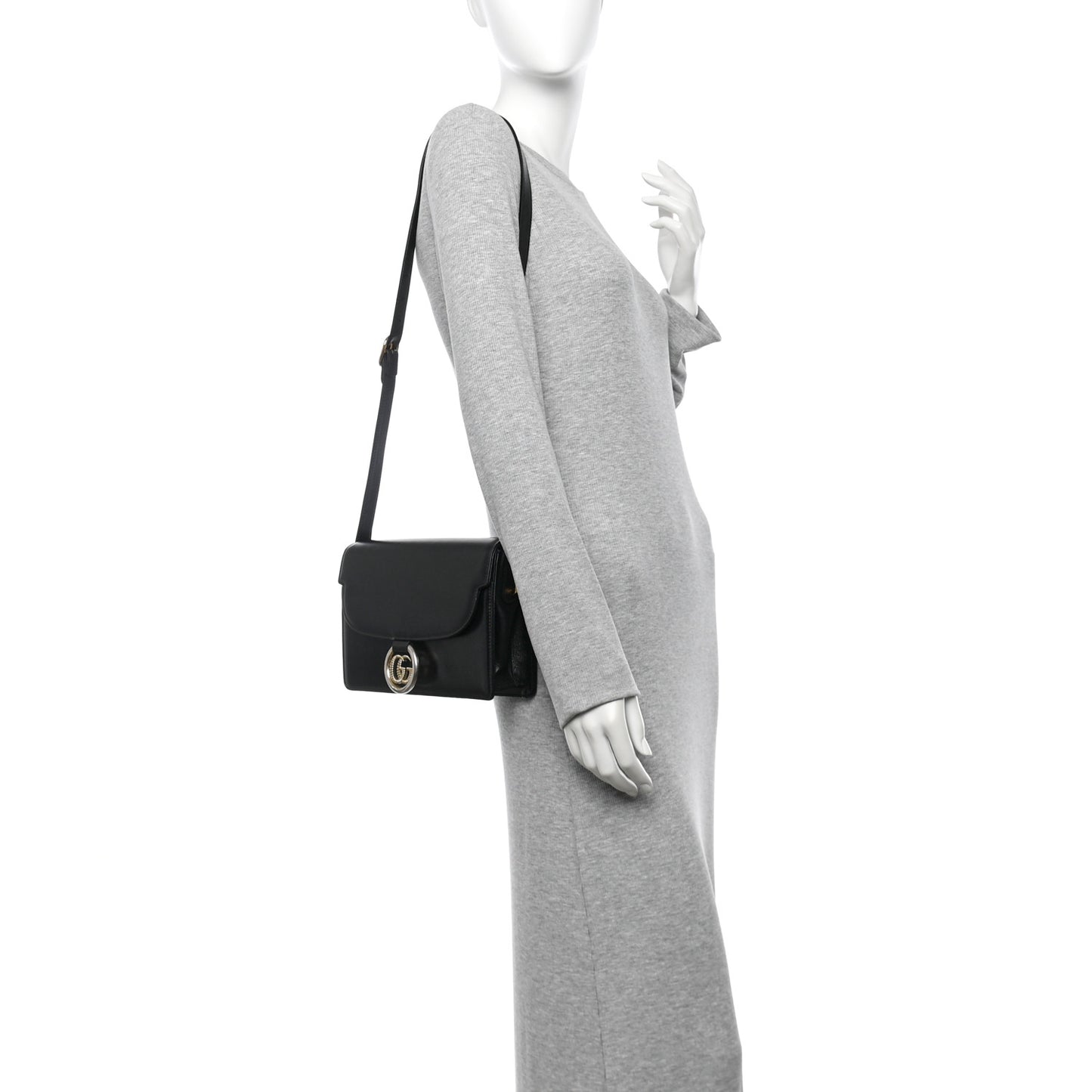 Textured Calfskin Small Torchon GG Ring Shoulder Bag Black