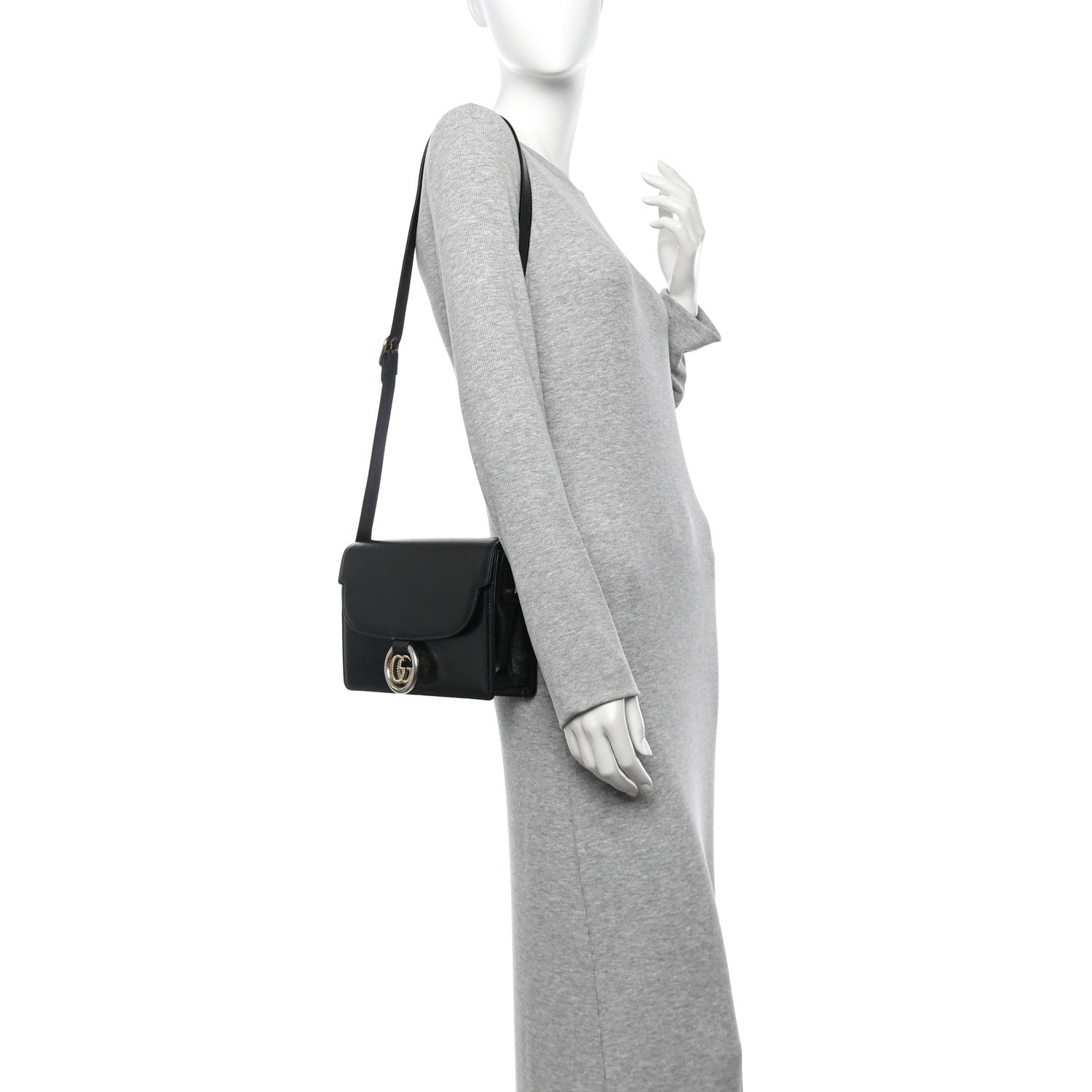 Gucci Textured Calfskin Small Torchon GG Ring Shoulder Bag Black 2 of 12