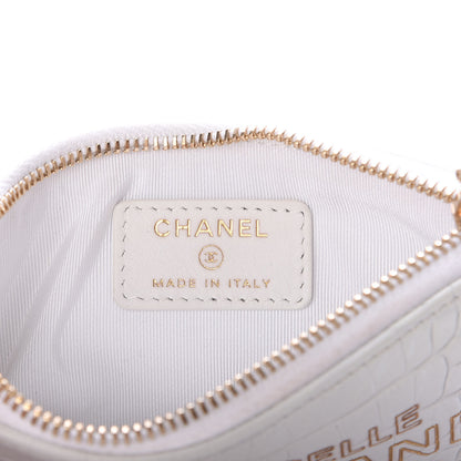 Chanel Calfskin Crocodile Embossed Cocodile Cosmetic Case White Gold 6 of 8