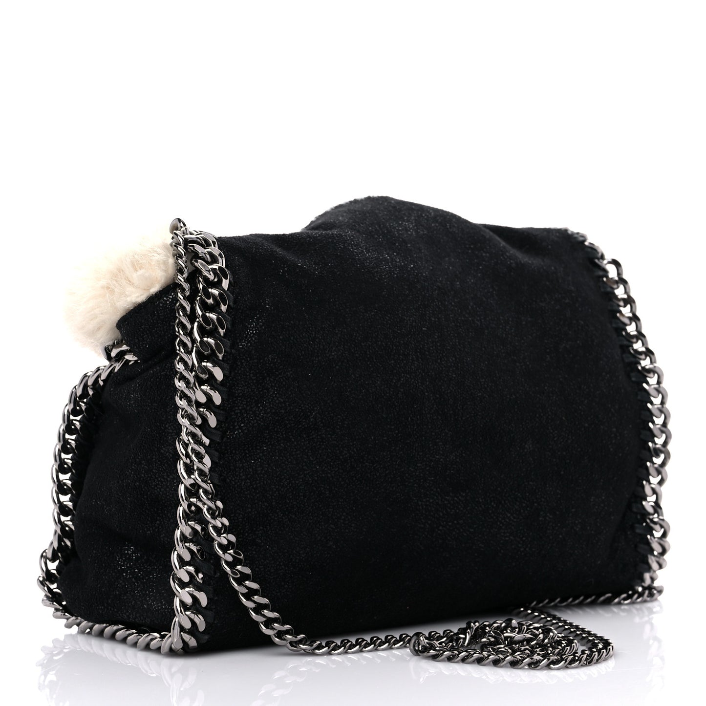 Shaggy Deer Fur Falabella Fold Over Tote Black
