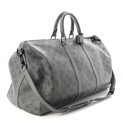 Louis Vuitton Calfskin Monogram Shadow Keepall Bandouliere 50 Anthracite Gray 2 of 8