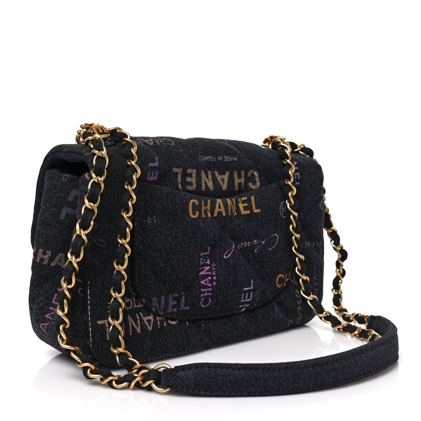 Denim Quilted Denim Mood Mini Rectangular Flap Black Multicolor
