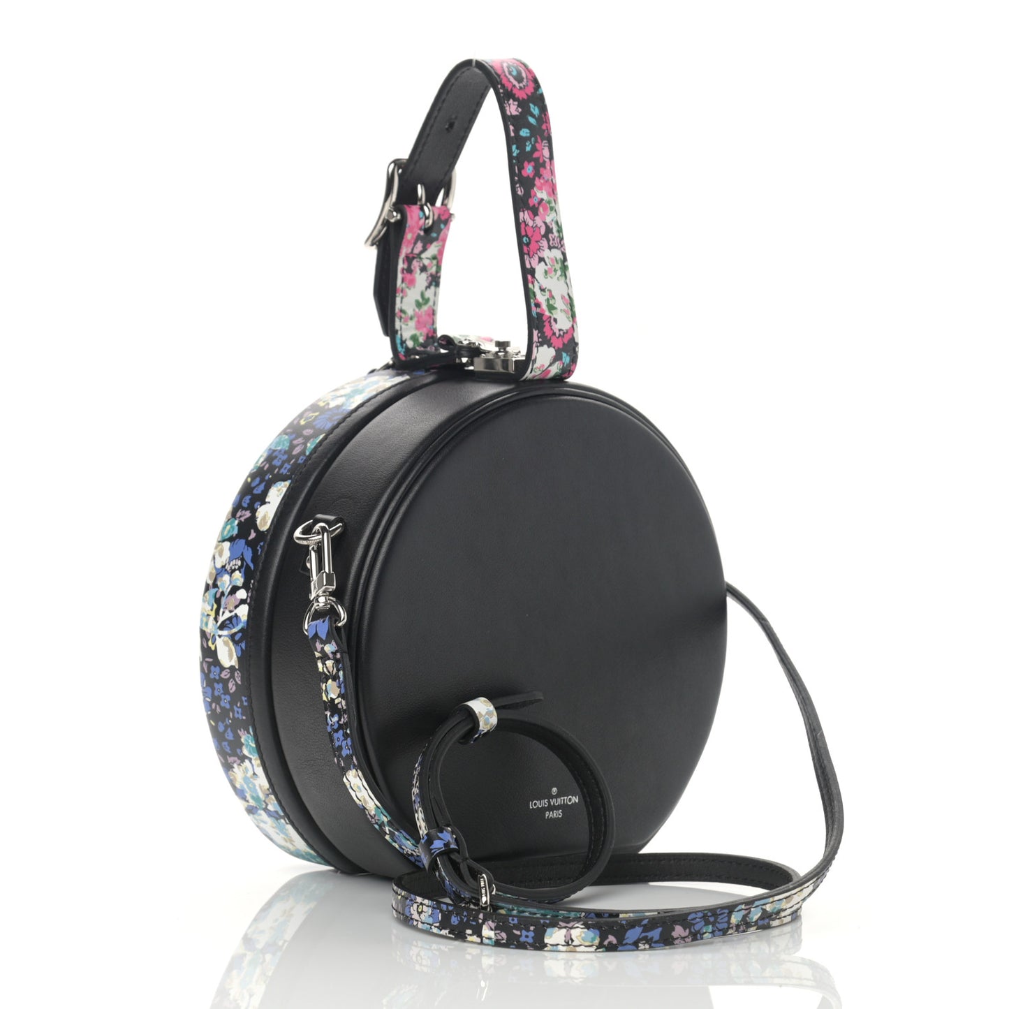 Calfskin Floral Print Petite Boite Chapeau Black