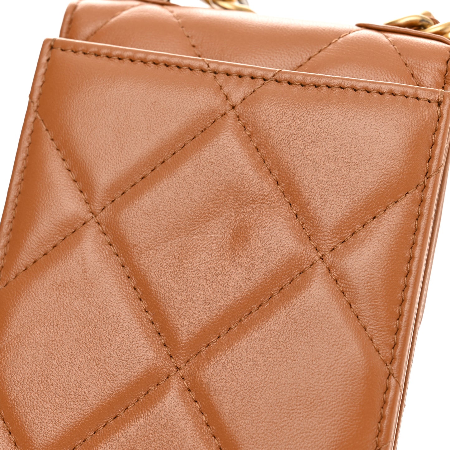 Lambskin Quilted Chanel 19 Phone Holder With Chain Brown
