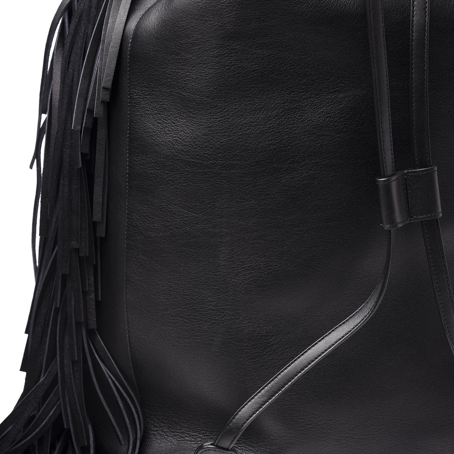 Calfskin Fringe Bucket Bag Black