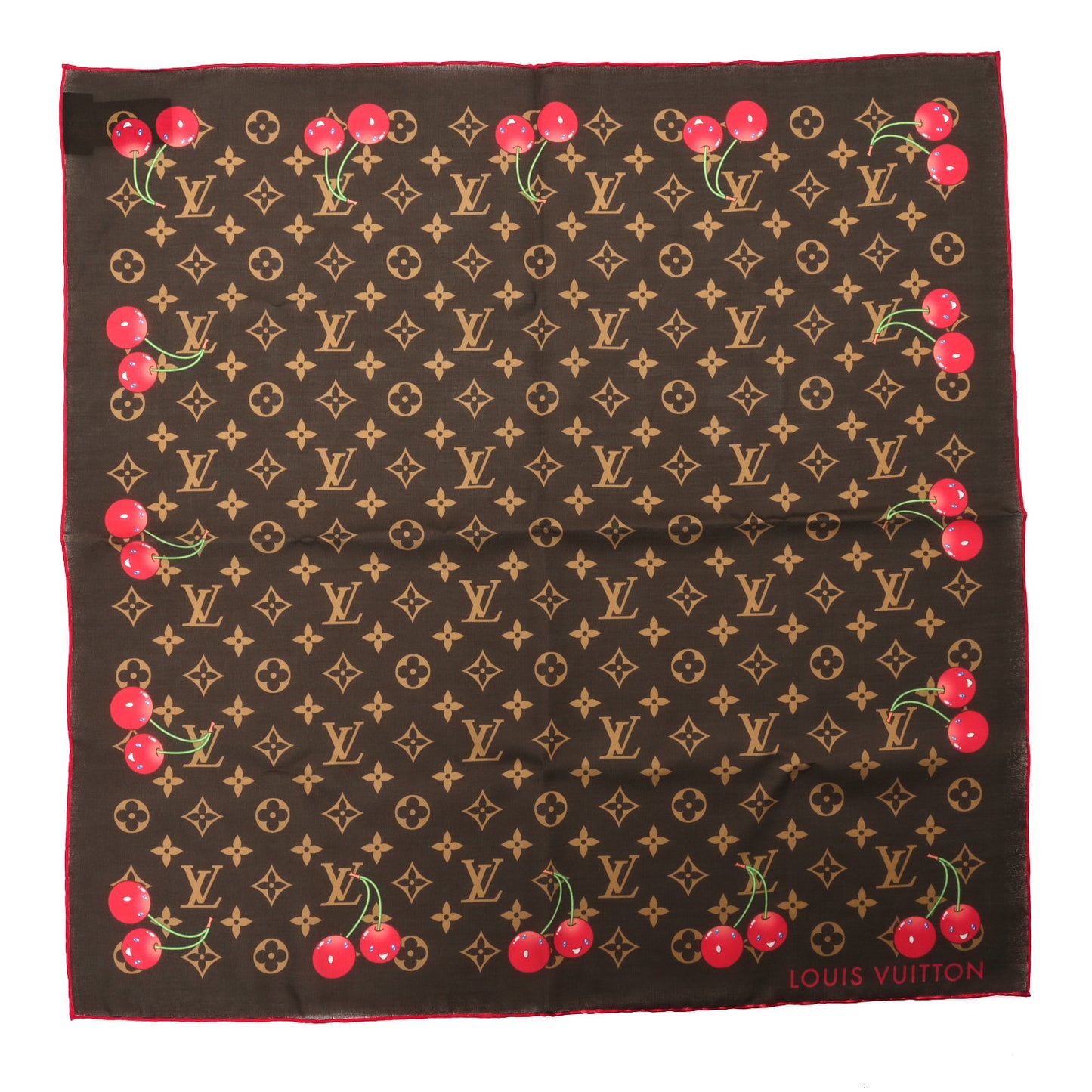 LV X TM Silk Monogram Cerise Square Scarf 55 Brown
