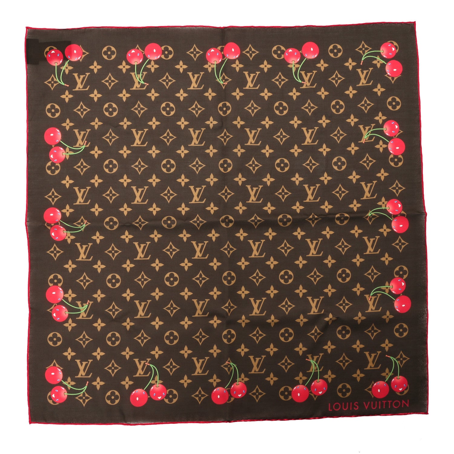 Louis Vuitton LV X TM Silk Monogram Cerise Square Scarf 55 Brown 1 of 3