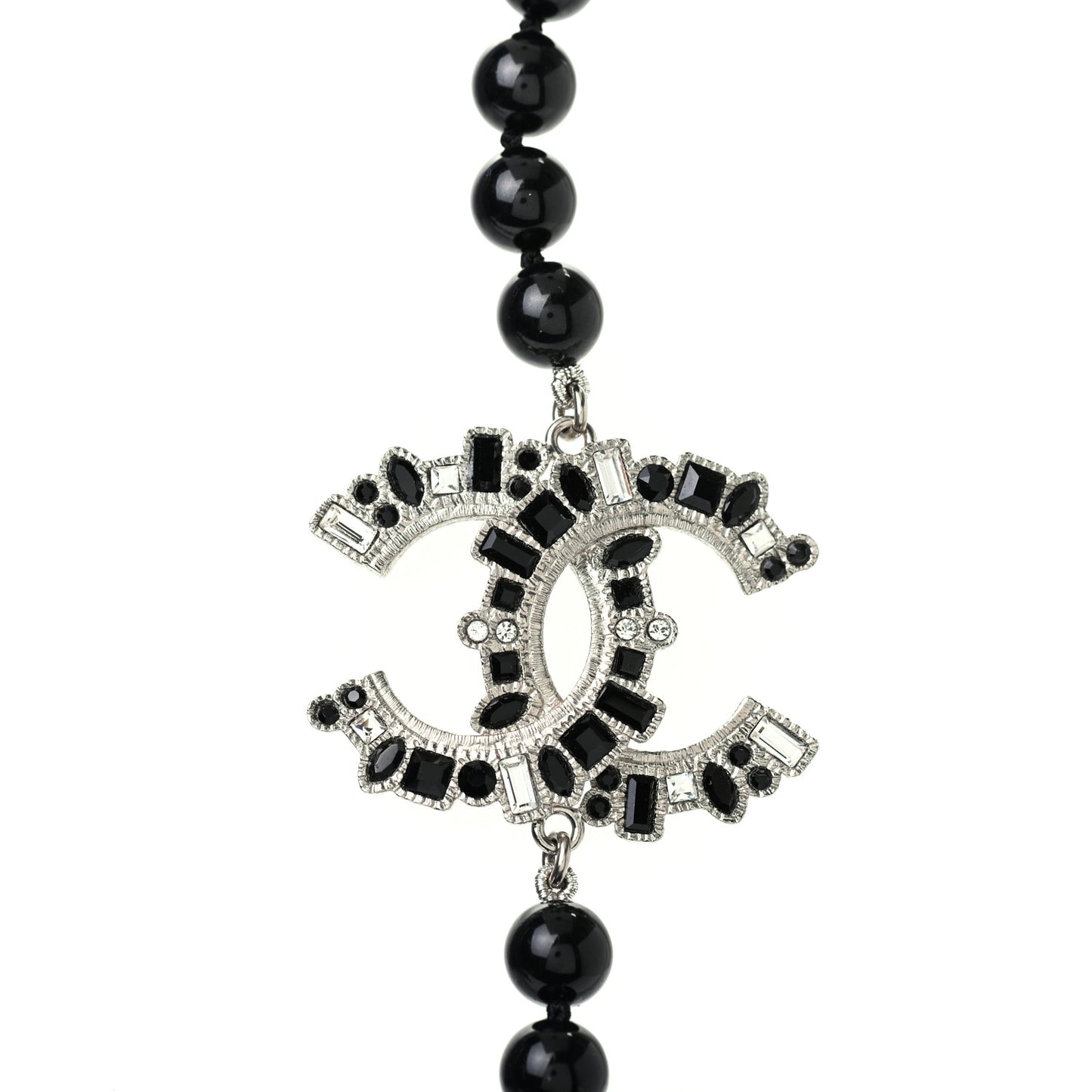 Ruthenium Baguette Crystal CC Beaded Long Necklace Black
