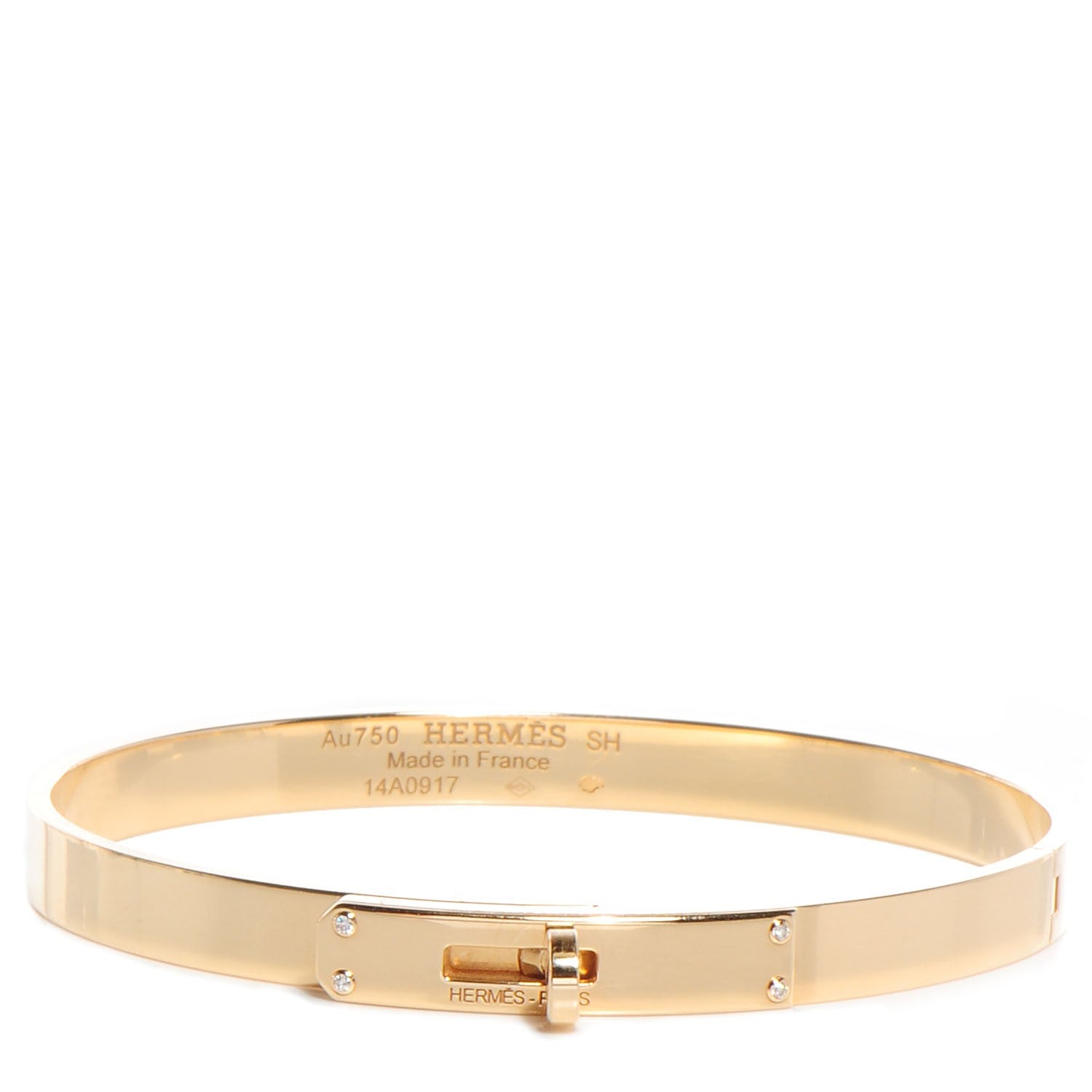 Hermes 18k Yellow Gold Diamond Kelly PM Bangle Small 1 of 5