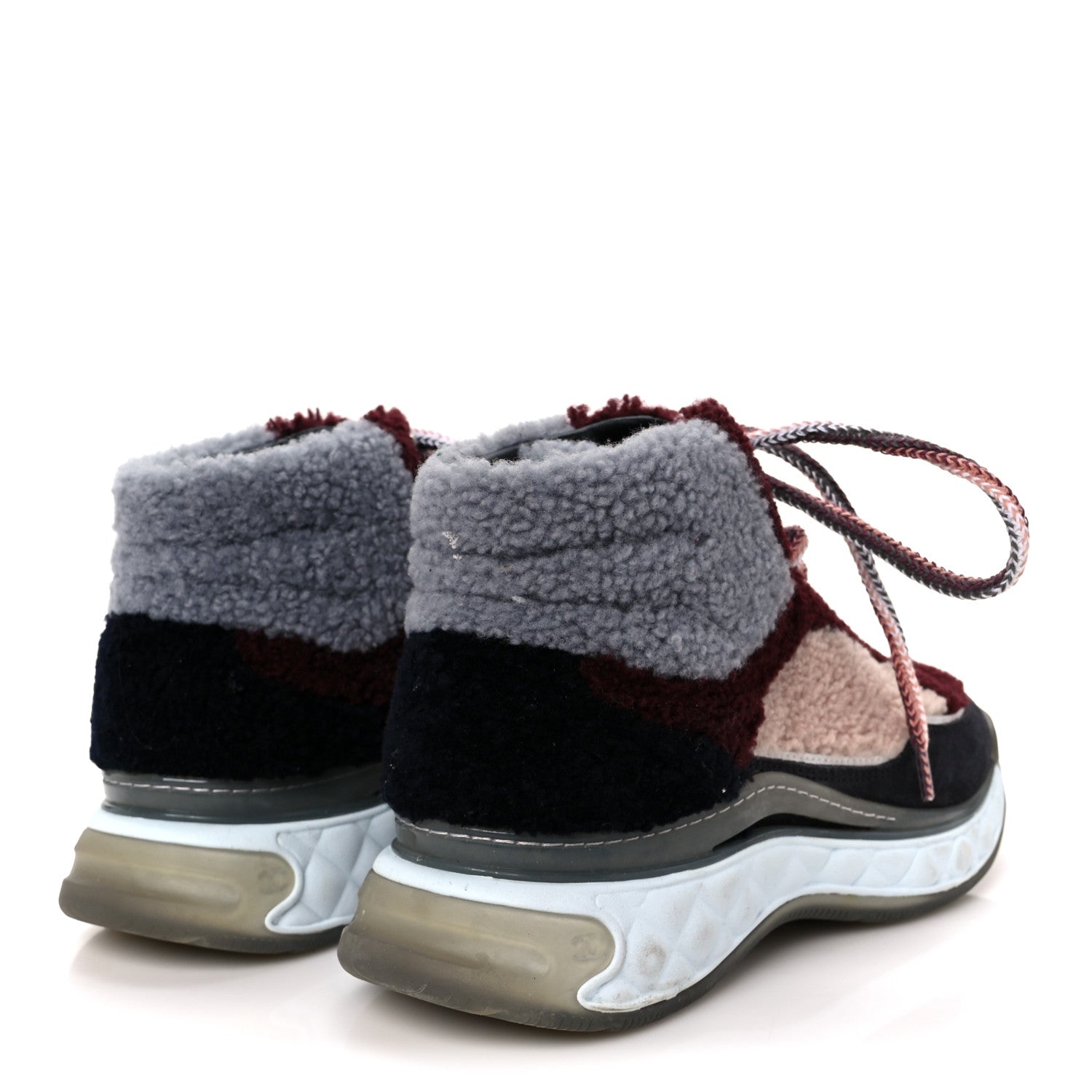 Chanel Shearling Suede CC High Top Sneakers 39 Grey Pink Burgundy 5 of 10
