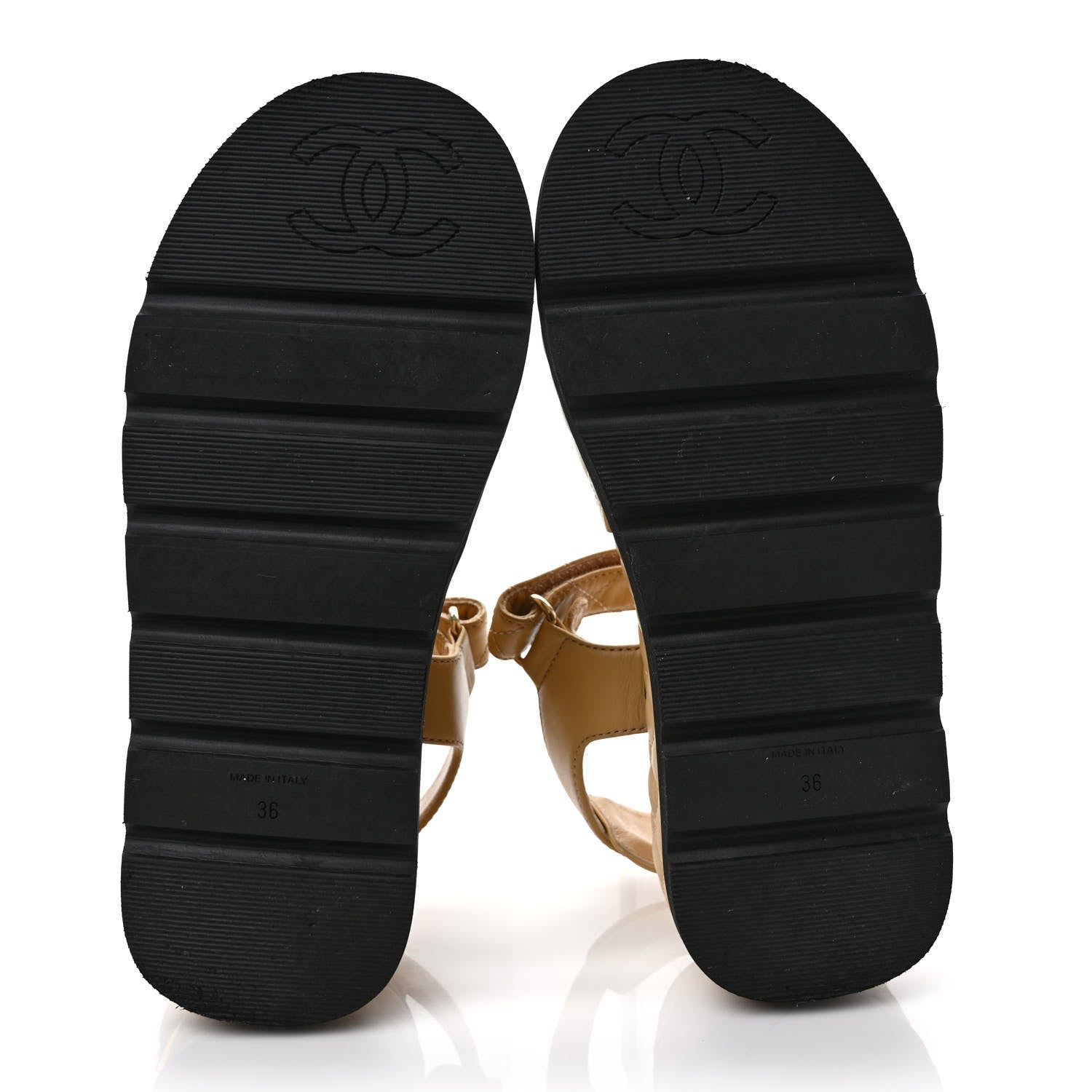 Chanel Lambskin Quilted Platform Sandals 36 Beige Black 6 of 9