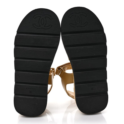 Chanel Lambskin Quilted Platform Sandals 36 Beige Black 6 of 9