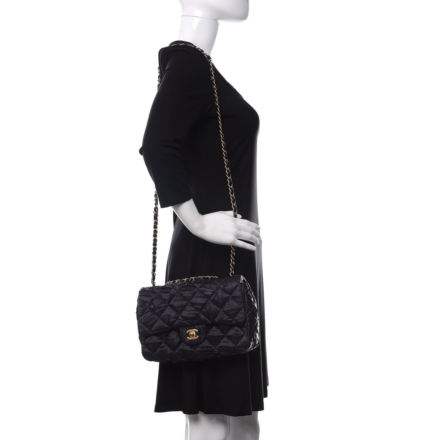 Satin Quilted Pleated Medium Single Flap Navy