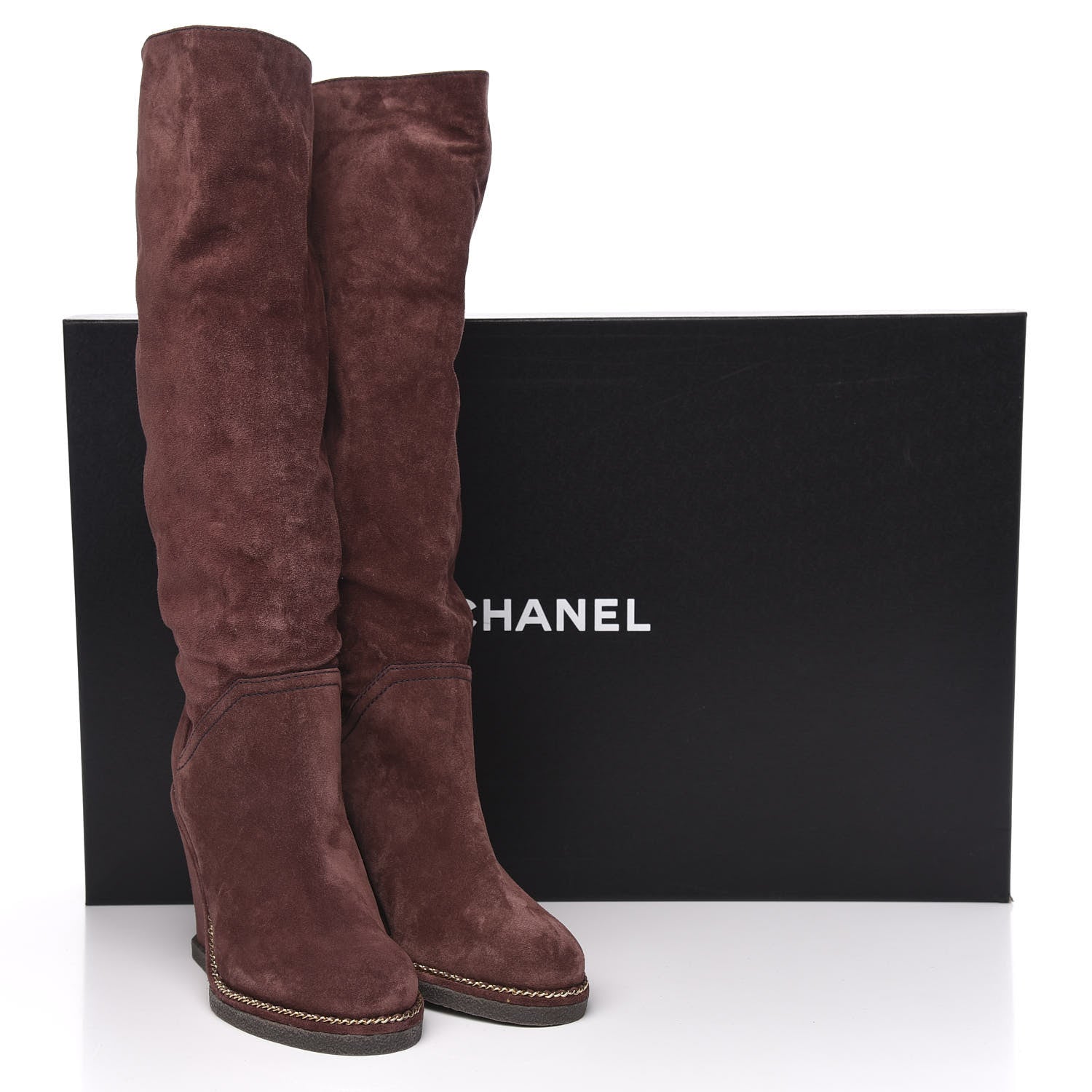 Chanel Suede Calfskin Chain Around High Boots 39 Burgundy 7 of 7
