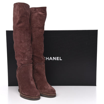 Chanel Suede Calfskin Chain Around High Boots 39 Burgundy 7 of 7
